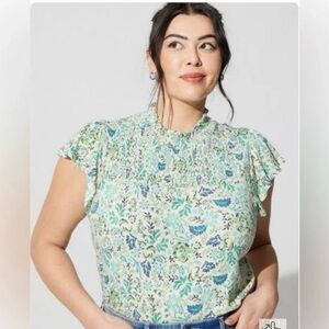 Torrid Floral Blouse - Blue and Green